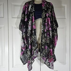 Floral Black and Pink Women's Cardigan